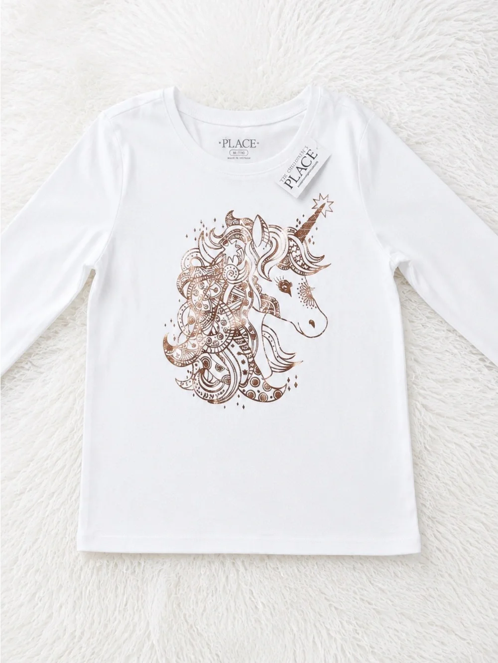 The Children's Place White Long-Sleeve Tee with Metallic Gold Unicorn
